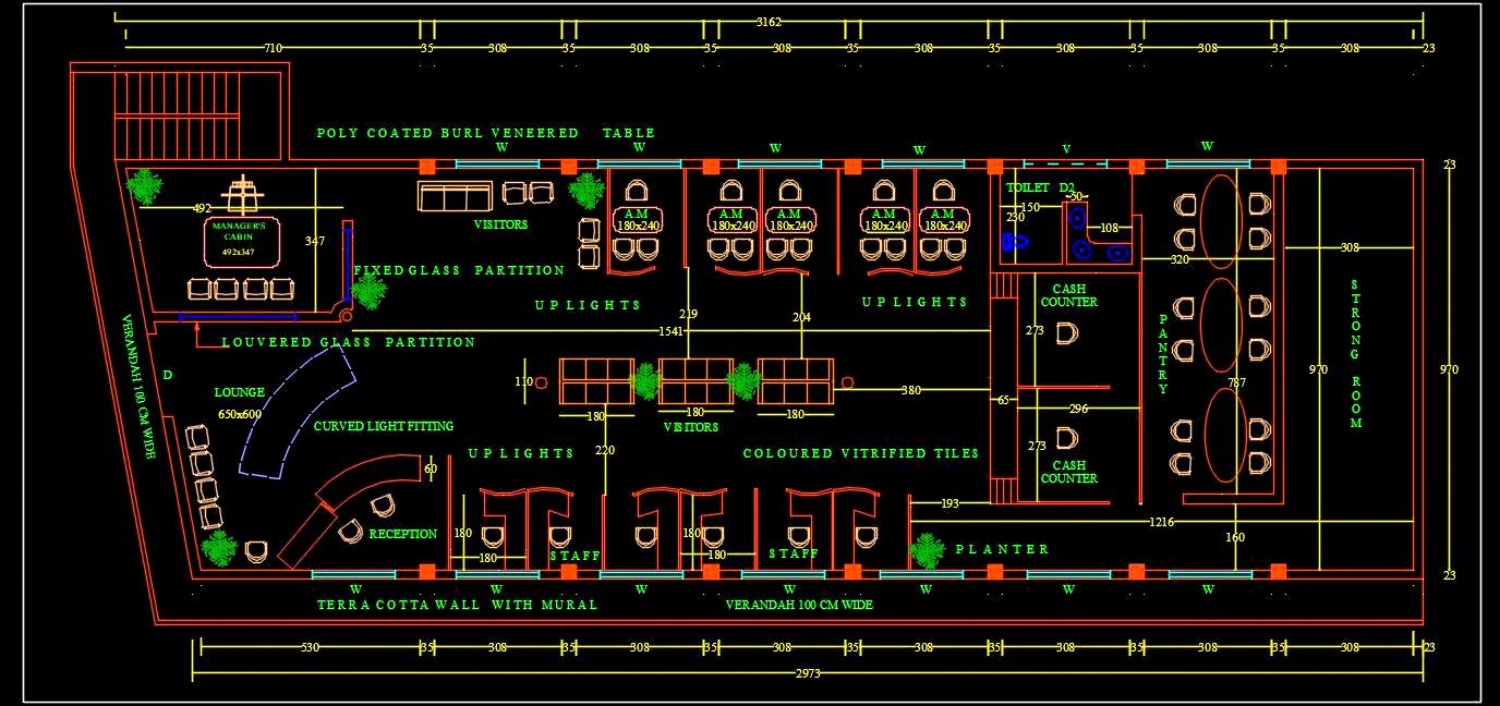 Bank Interior Furniture Layout Plan - Autocad DWG Download